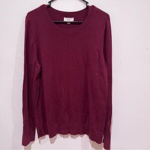 LOFT Women's Deep Red Crew Neck Sweater